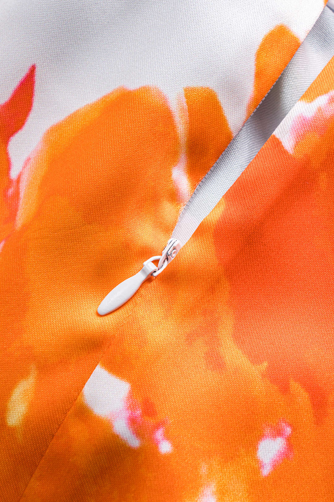 Floral Print Satin Ruched Tie Front Zipper Skirt