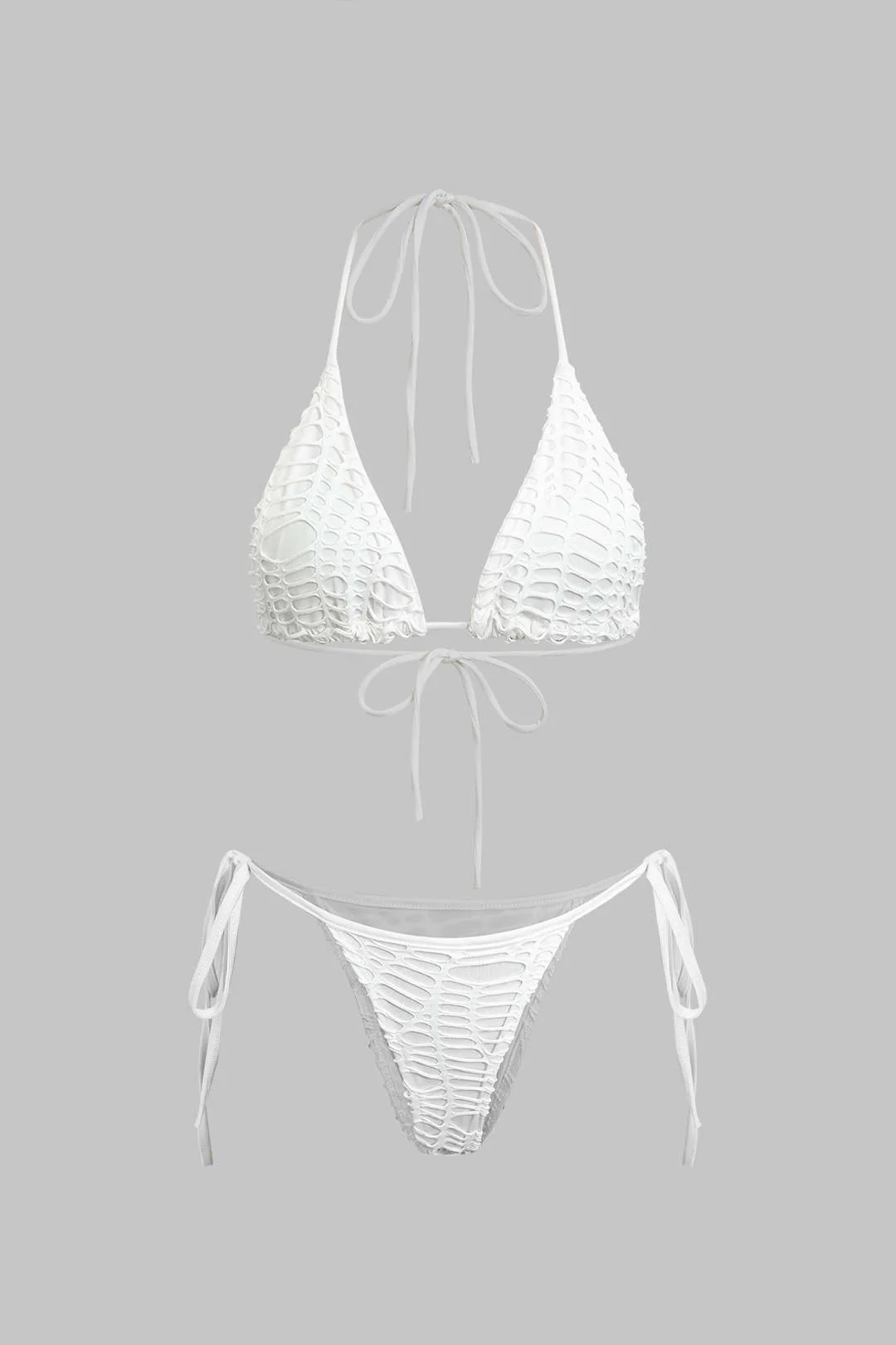 Textured Halter Neck Bikini And Open Knit Cover Up Set