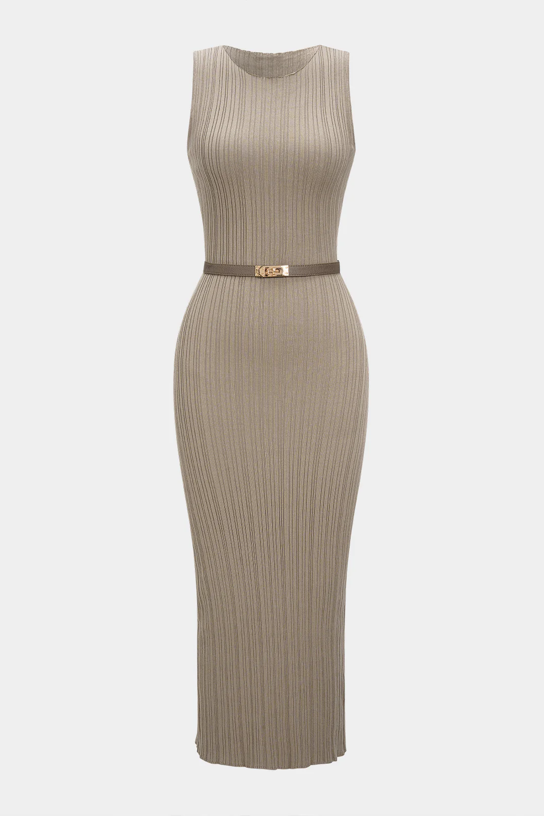 Knit Belted Sleeveless Slit Tank Dress