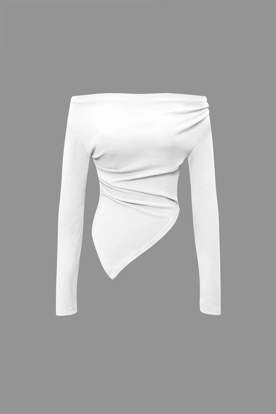 Off-the-Shoulder Ruched Asymmetric Top and Straight-Leg Pants Set