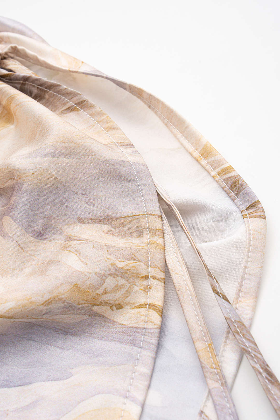 Marble Print Satin Ruched Drawstring Asymmetrical Sleeveless Mini Dress