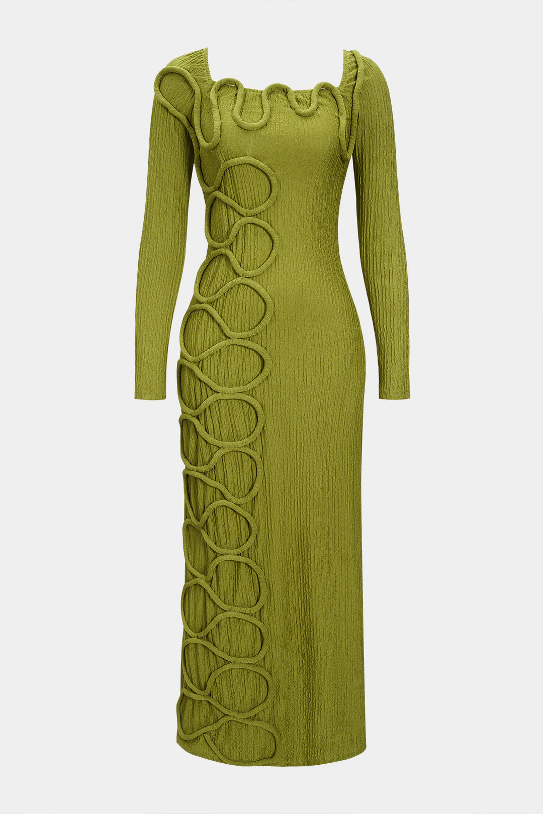 Zipper Square Neck Twist Knot Long Sleeve Maxi Dress