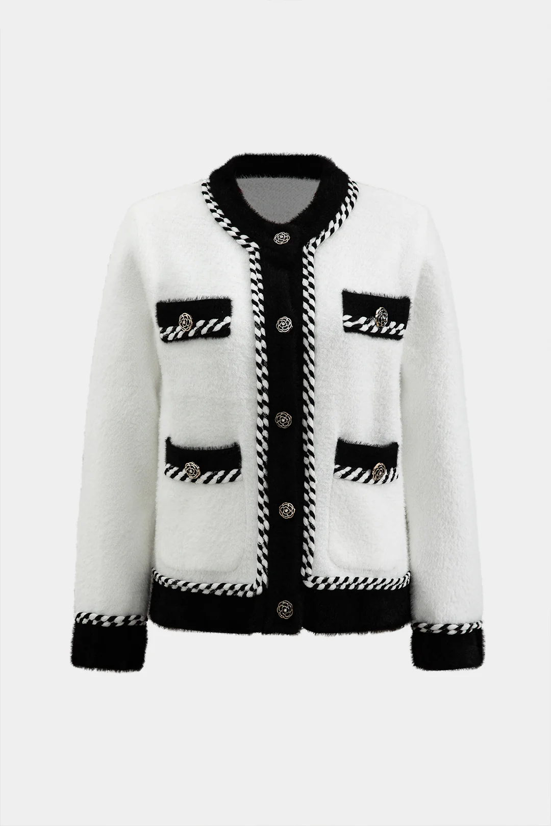 Contrast Knit Button Pocket Cardigan