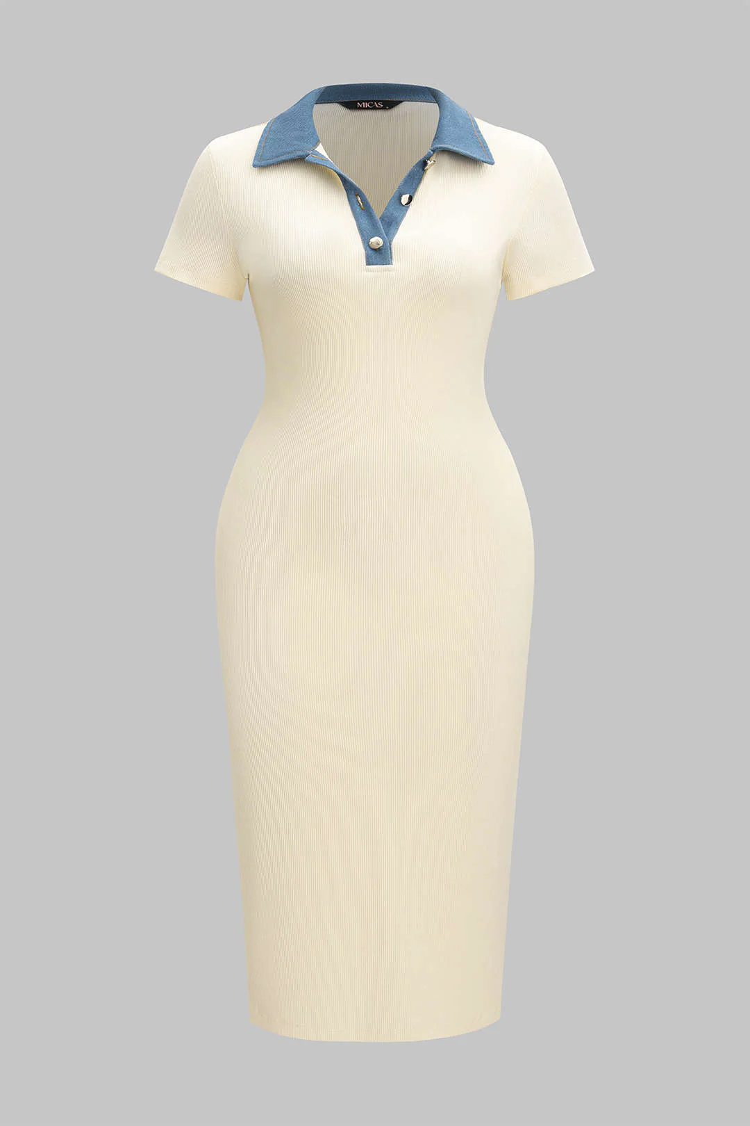 Plus Size Denim Patchwork Short Sleeve Midi Dress