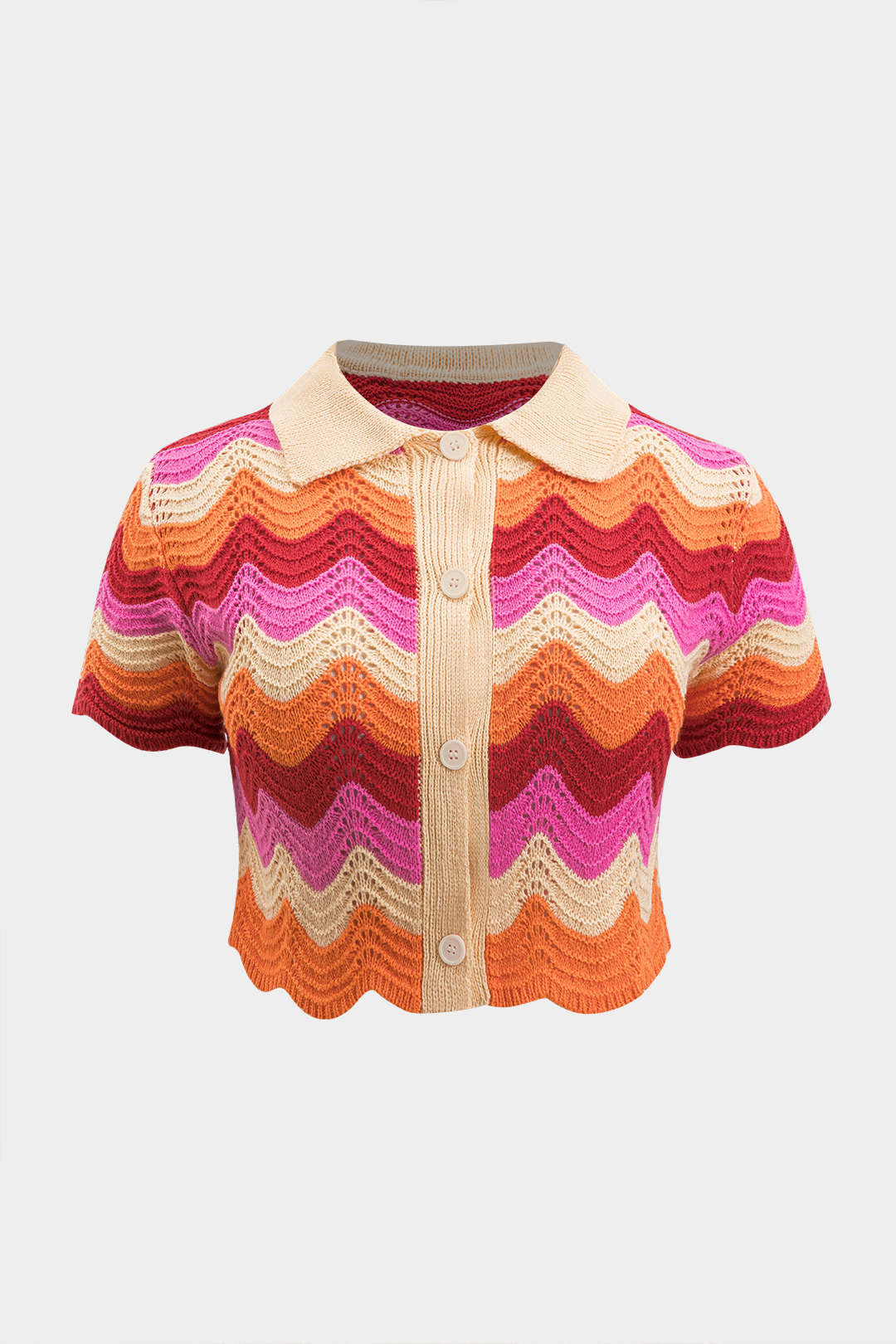 Plus Size Contrast Knit Cut Out Button Short-Sleeve Top