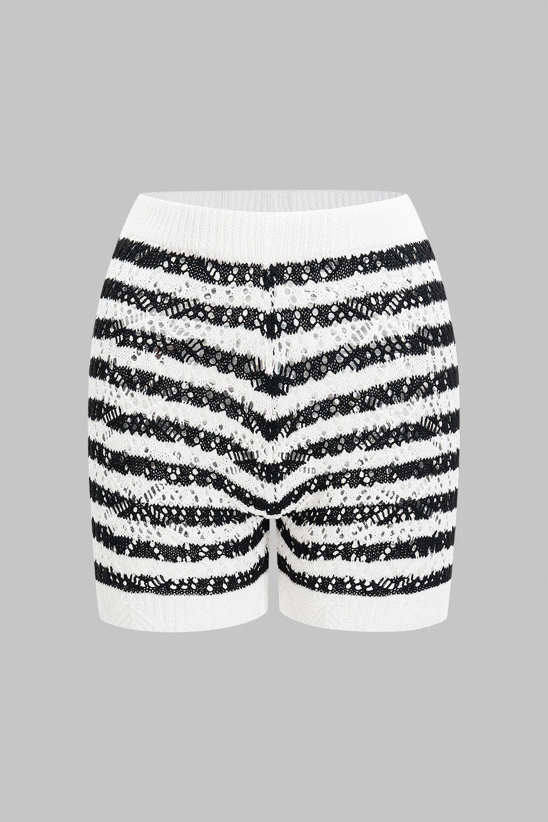 Knit Hollow Out Contrast Stripe Print Tank Top And Shorts Set