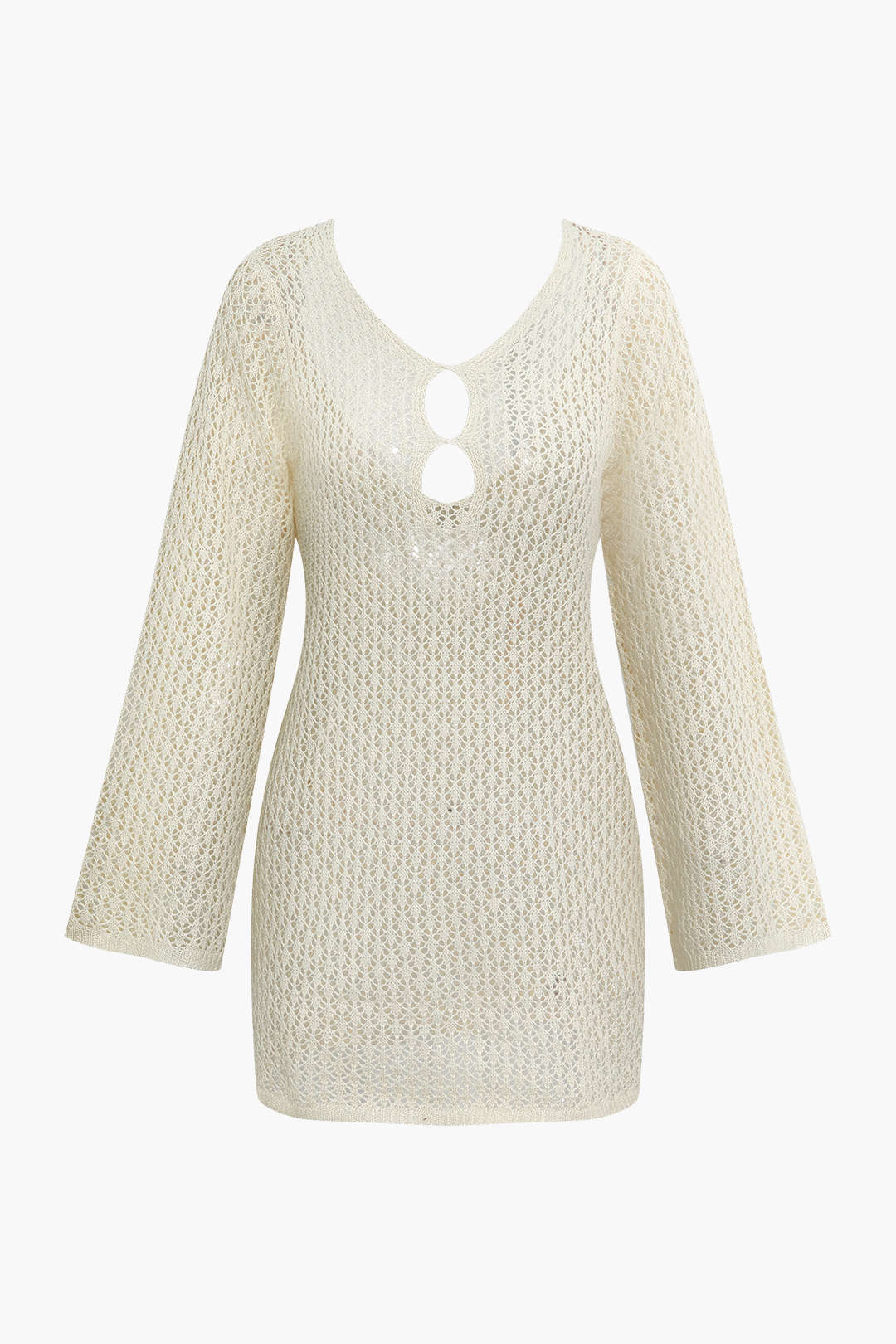 Knitted Backless Long Sleeve Mini Dress with Cut-Out