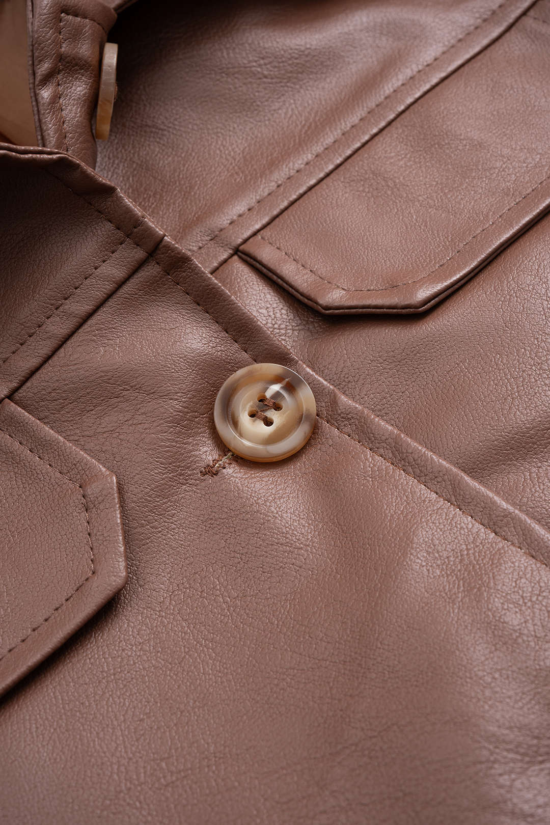 Faux Leather Button Belted Jacket