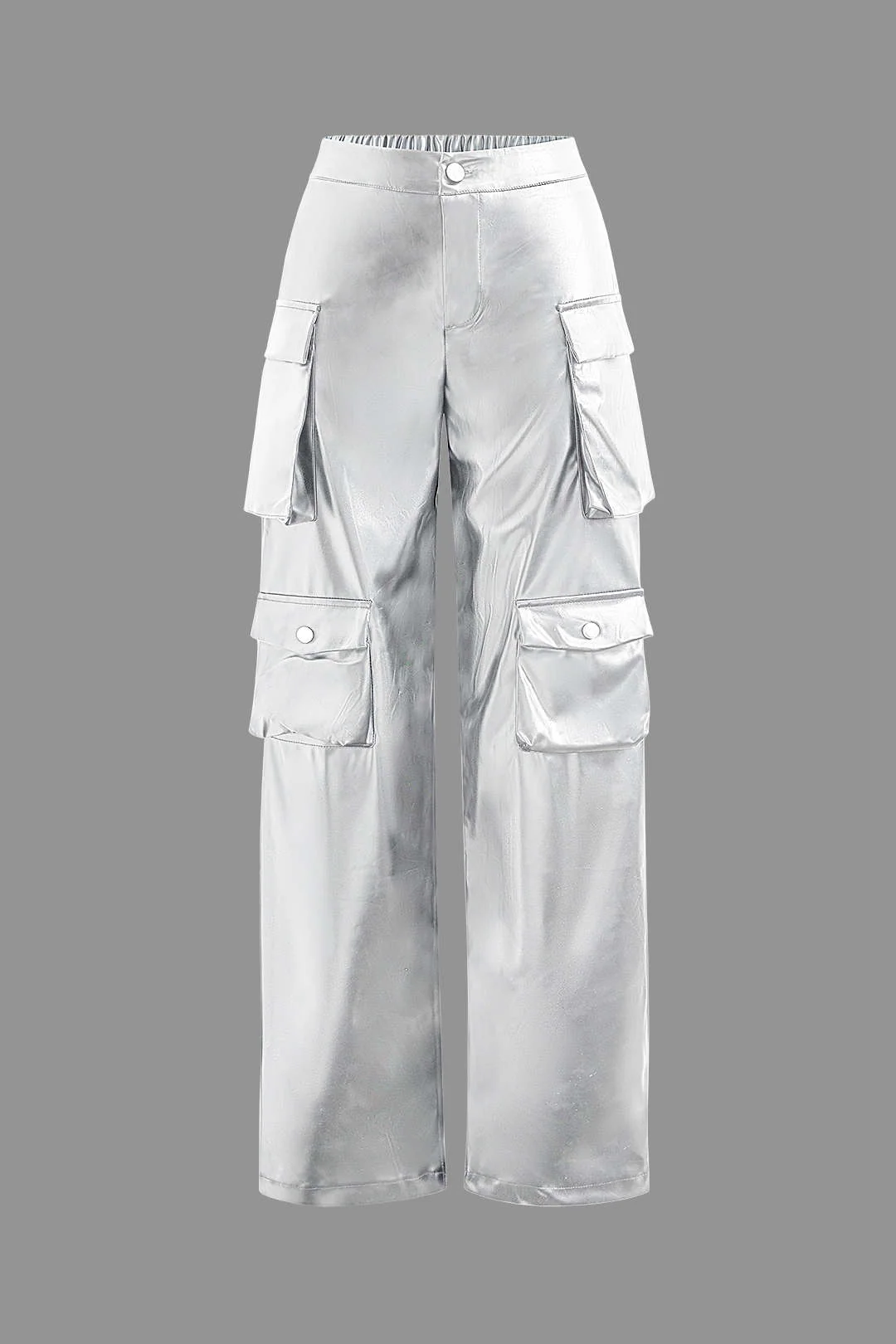 Faux Leather Flap Pocket Straight-Leg Cargo Trousers