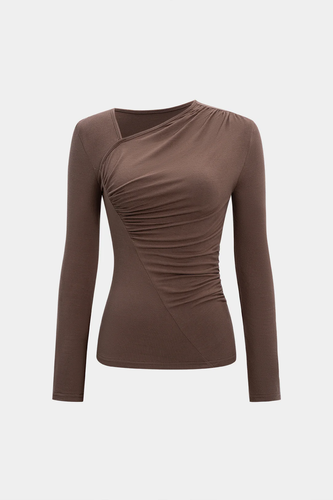 Asymmetric Ruched Long-Sleeved Top