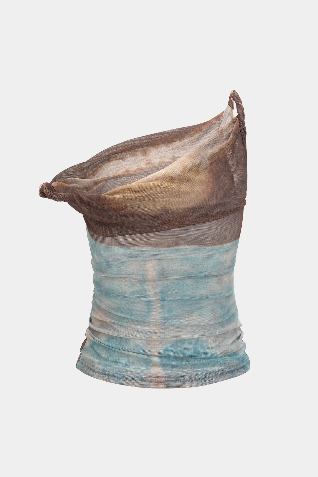 Gradient Print Mesh Ruched Twist Knot Tank Top