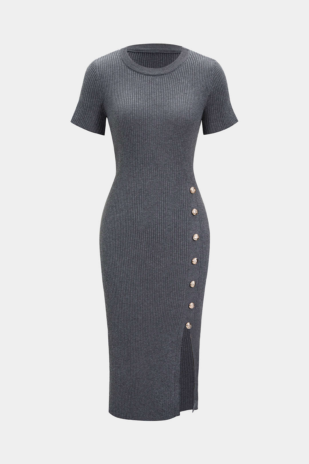 Knit Asymmetrical Button Waist Short Sleeve Dress