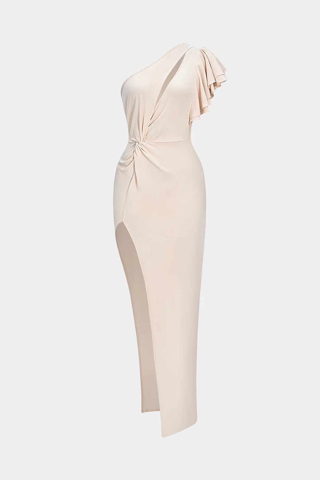 Ruffle Asymmetrical Shoulder Cut Out Sleeveless Midi Dress