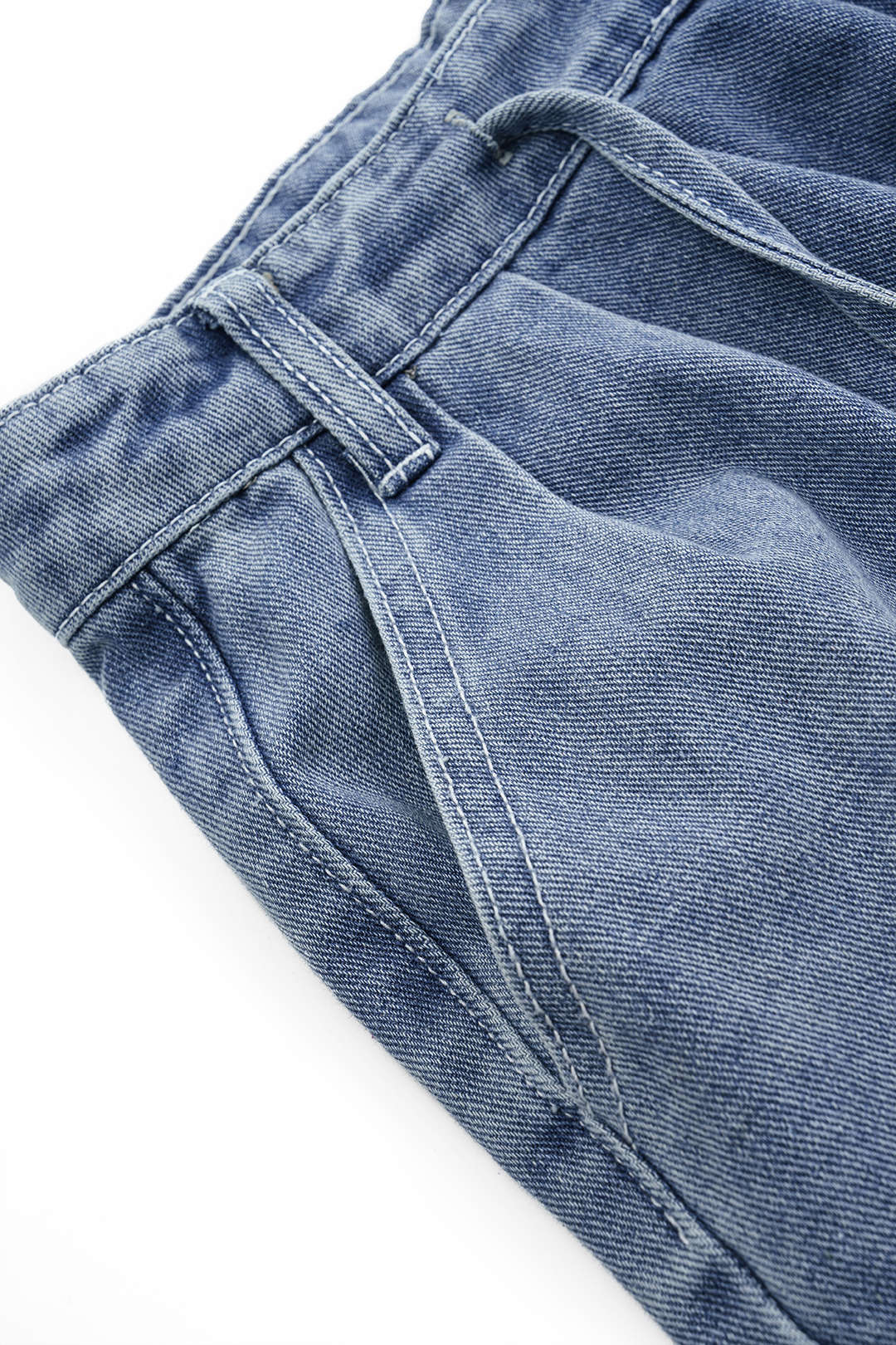 Denim Zipper Pocket Long-Sleeve Top And Tie-Up Jorts Set