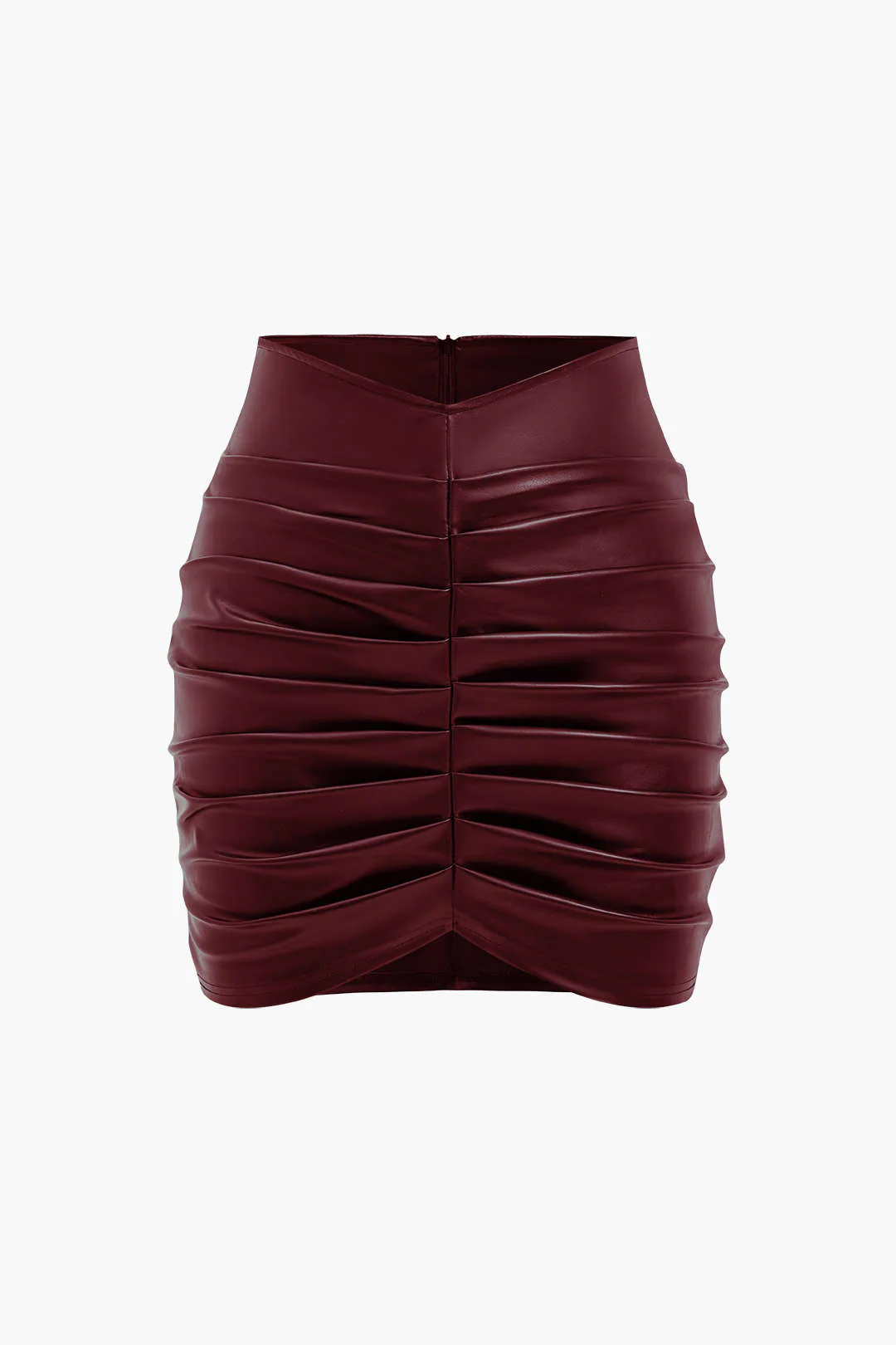 Solid Artificial Leather Ruched Skirt