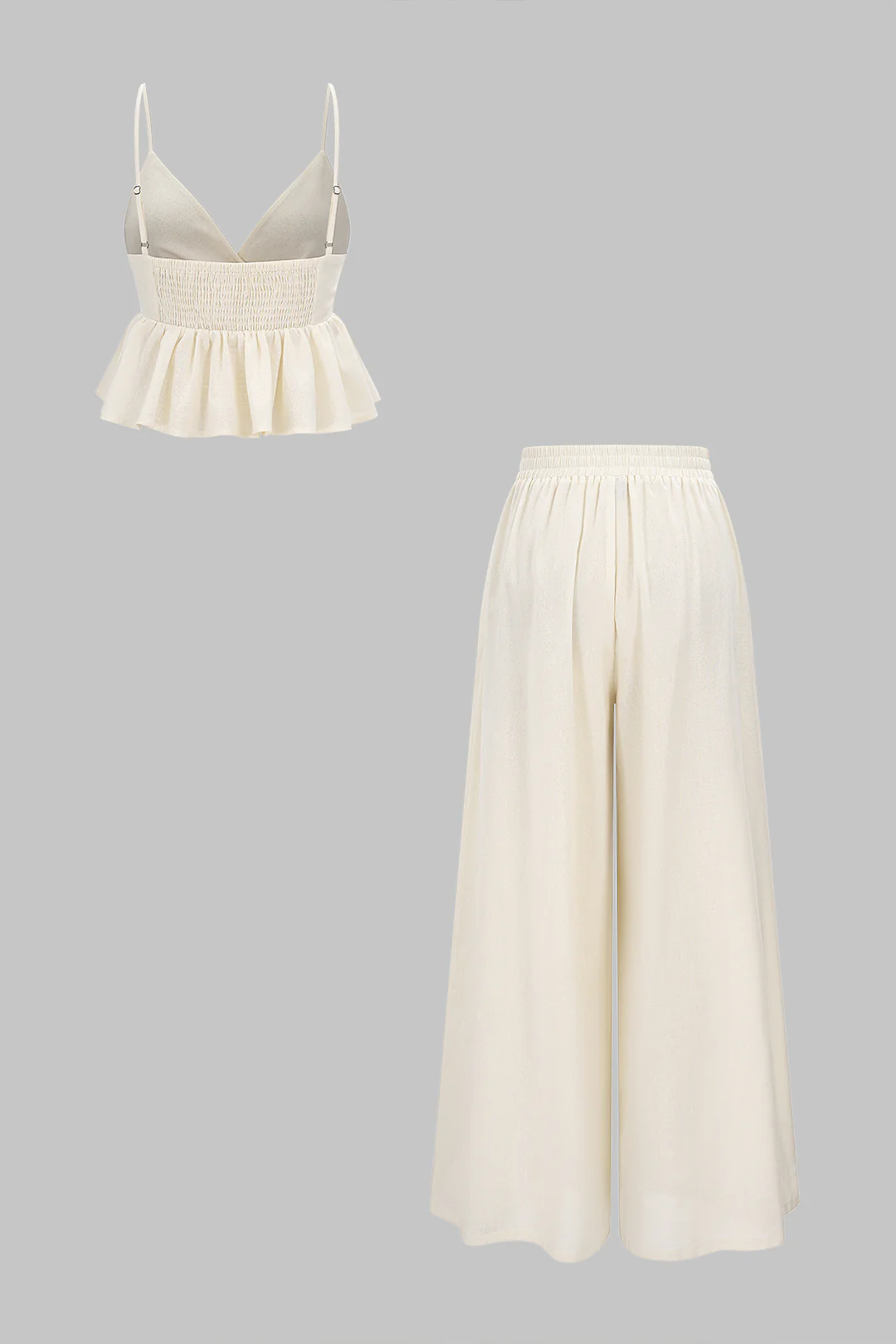 Linen Hollow Out Twist Knot Cami Top And Trousers Set