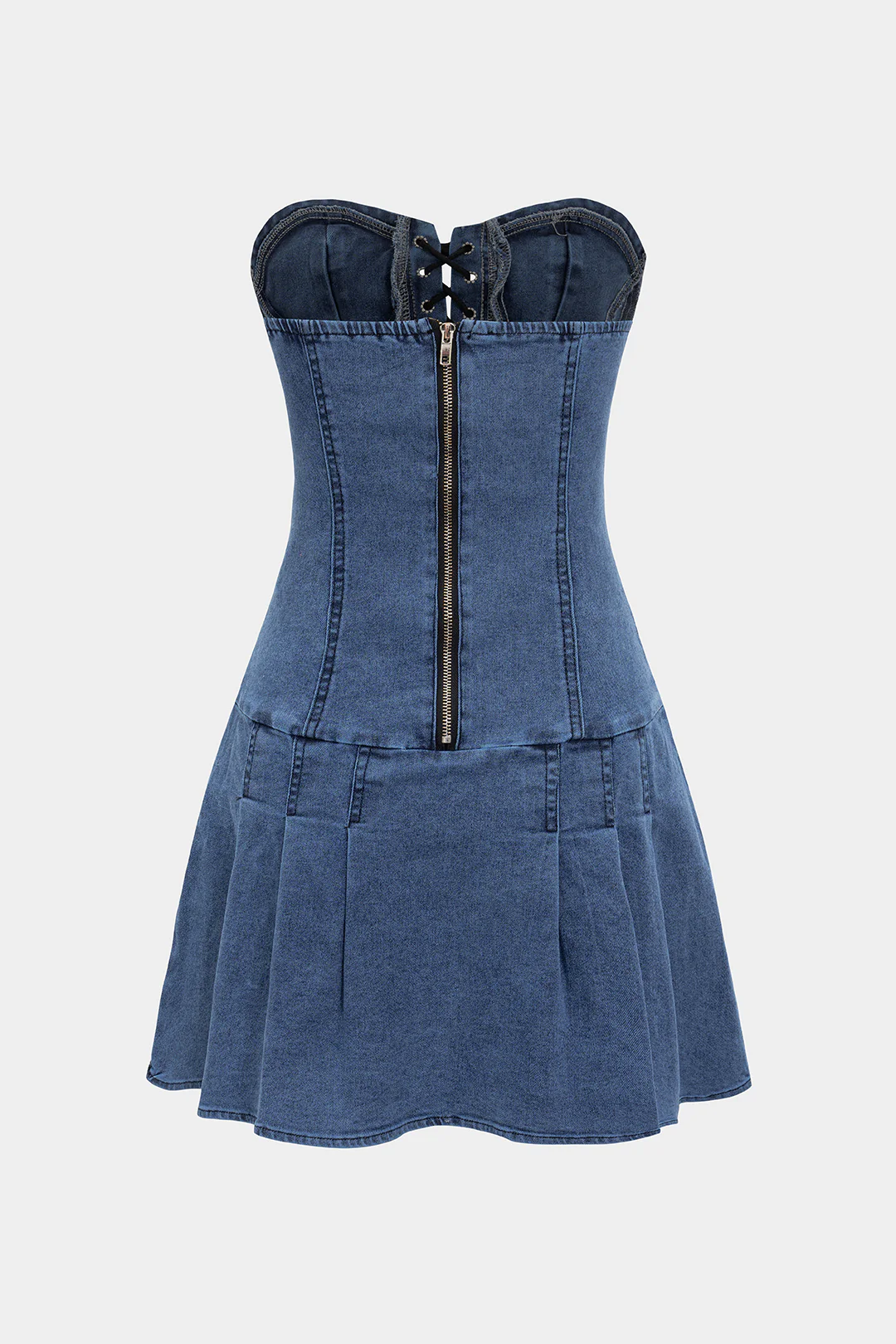 Denim Tie-Front Bustier Zipper Sleeveless Dress