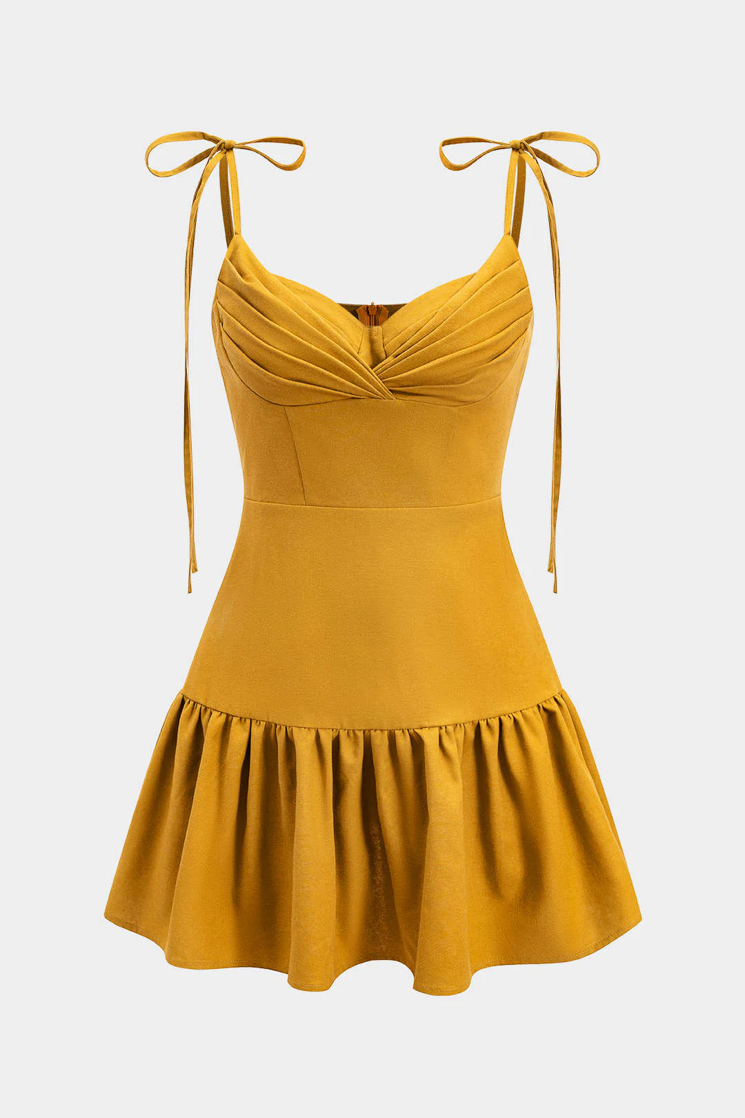 Linen Ruched Tie-Up Sleeveless Mini Dress