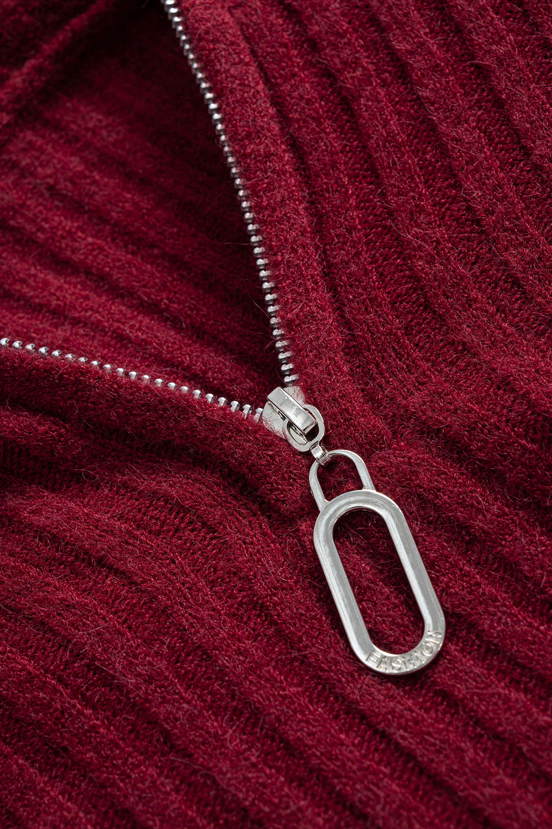 Knit Ribbed Zipper Collar Long-Sleeve Top And Skirt Set