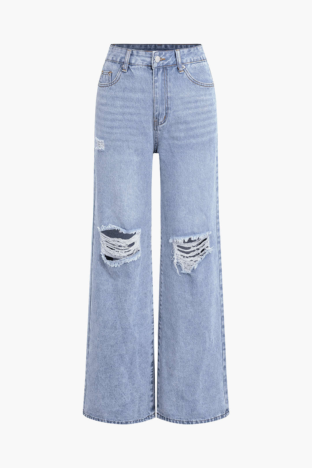 Solid Cut Out Ripped Jeans