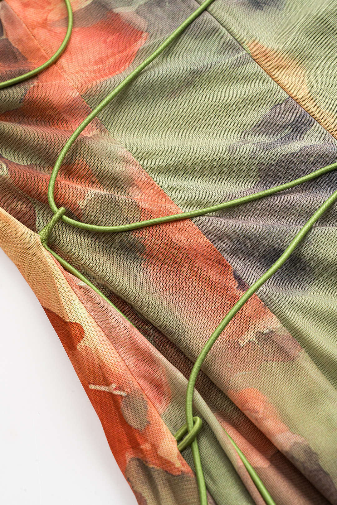 Tie-Dye Printed Ruched Tie-Front Zipper Maxi Slip Dress