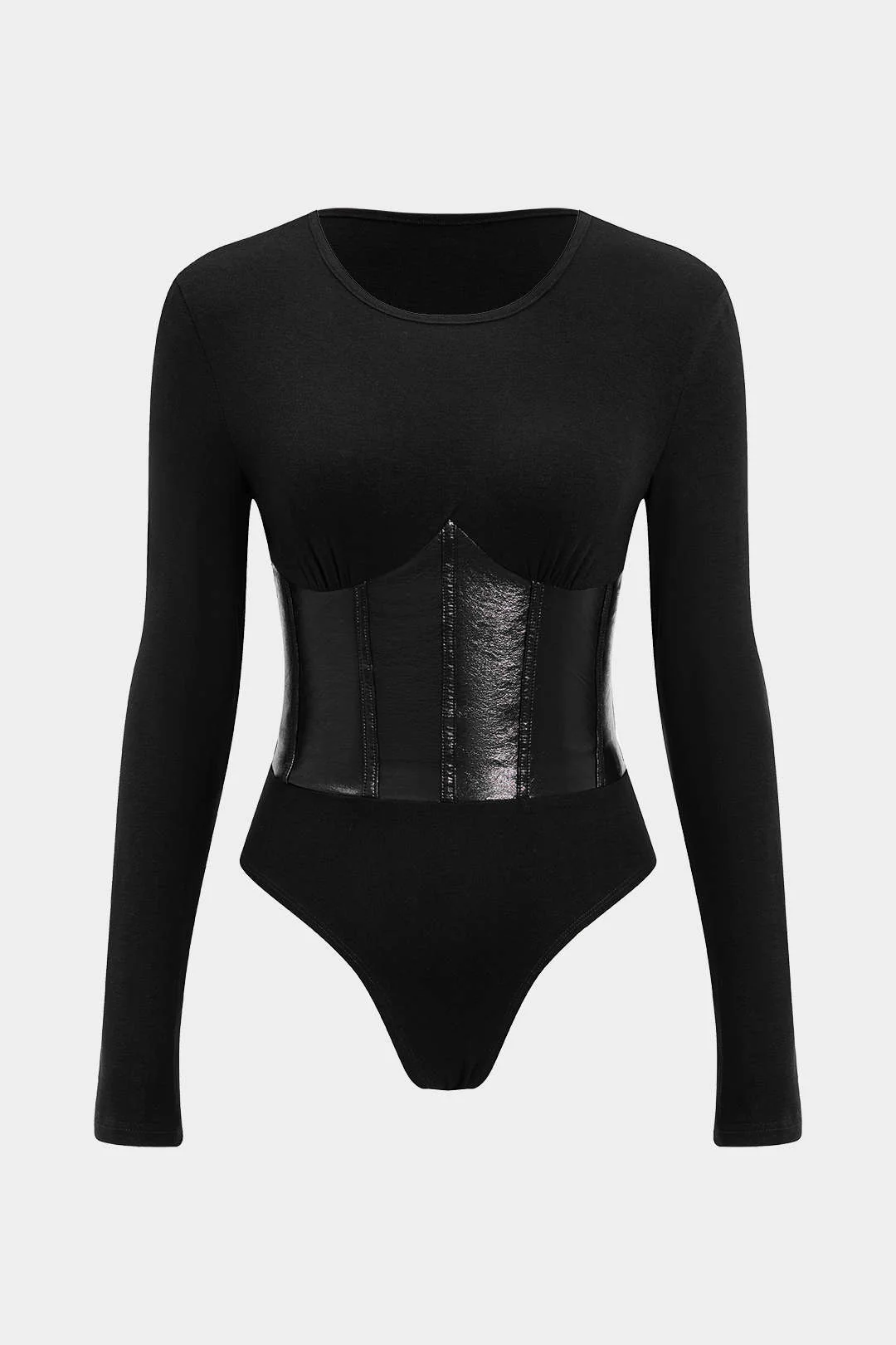 Patchwork Faux Leather Long-Sleeved Bodysuit