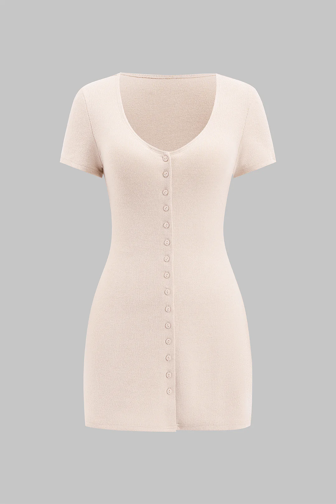 Buttoned V-Neck Short-Sleeve Mini Dress
