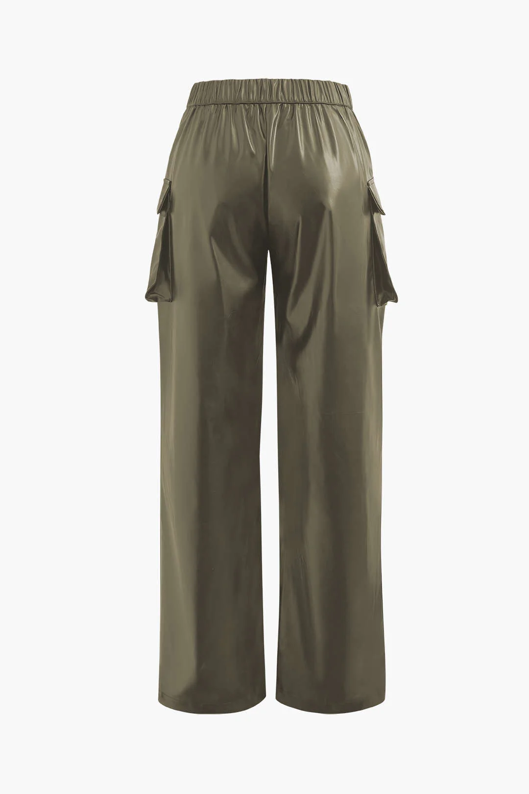 Faux Leather Flap Pocket Straight-Leg Cargo Trousers