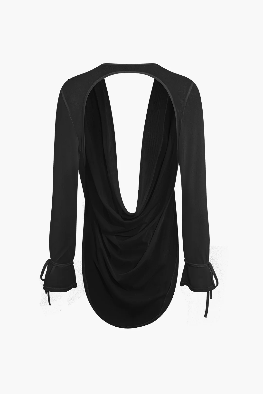 Cowl Neck Backless Tie Mesh Top and Asymmetrical Mini Skirt Outfit Set