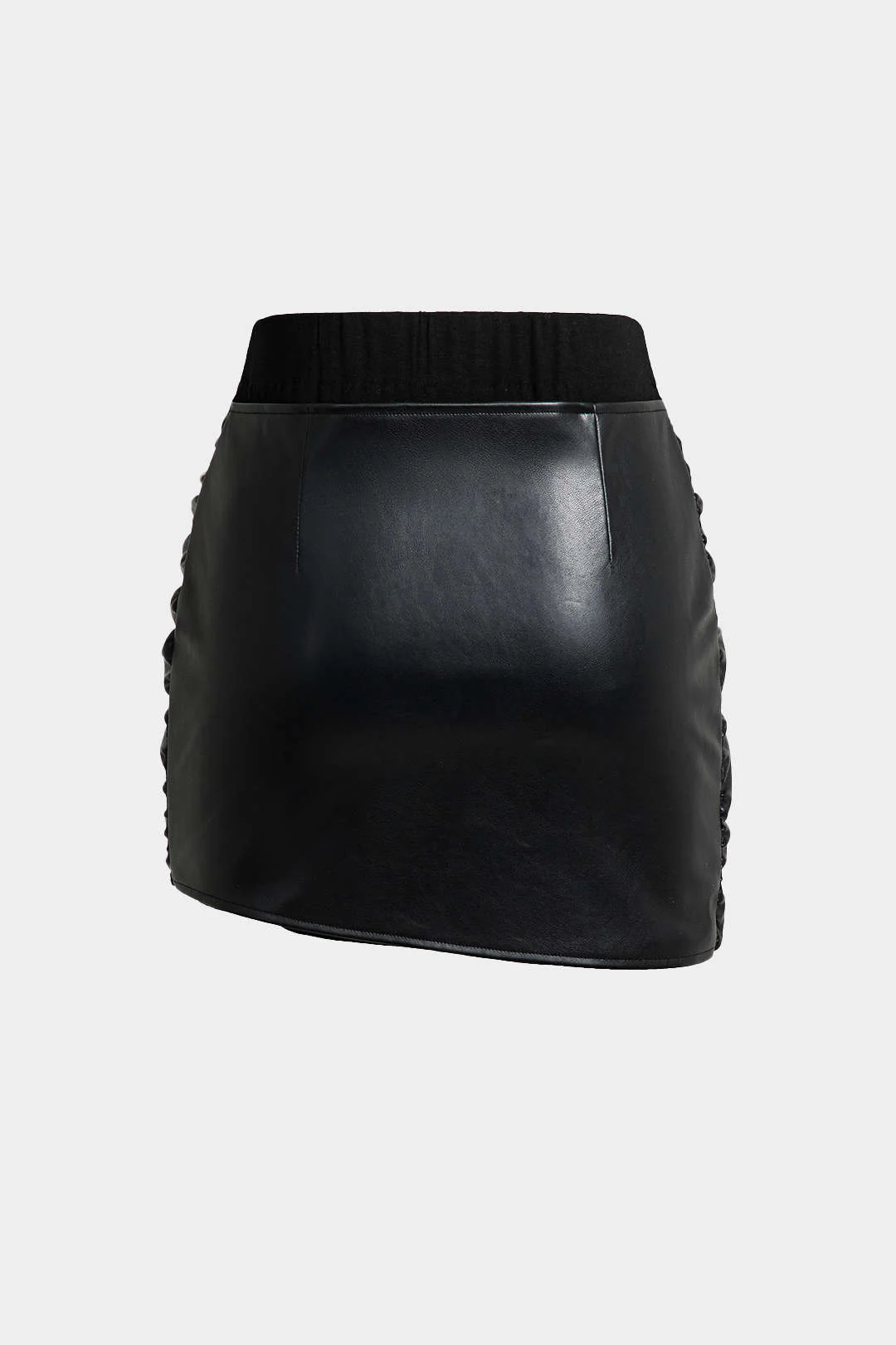 Patchwork Imitation Leather Tie Front Mini Skirt