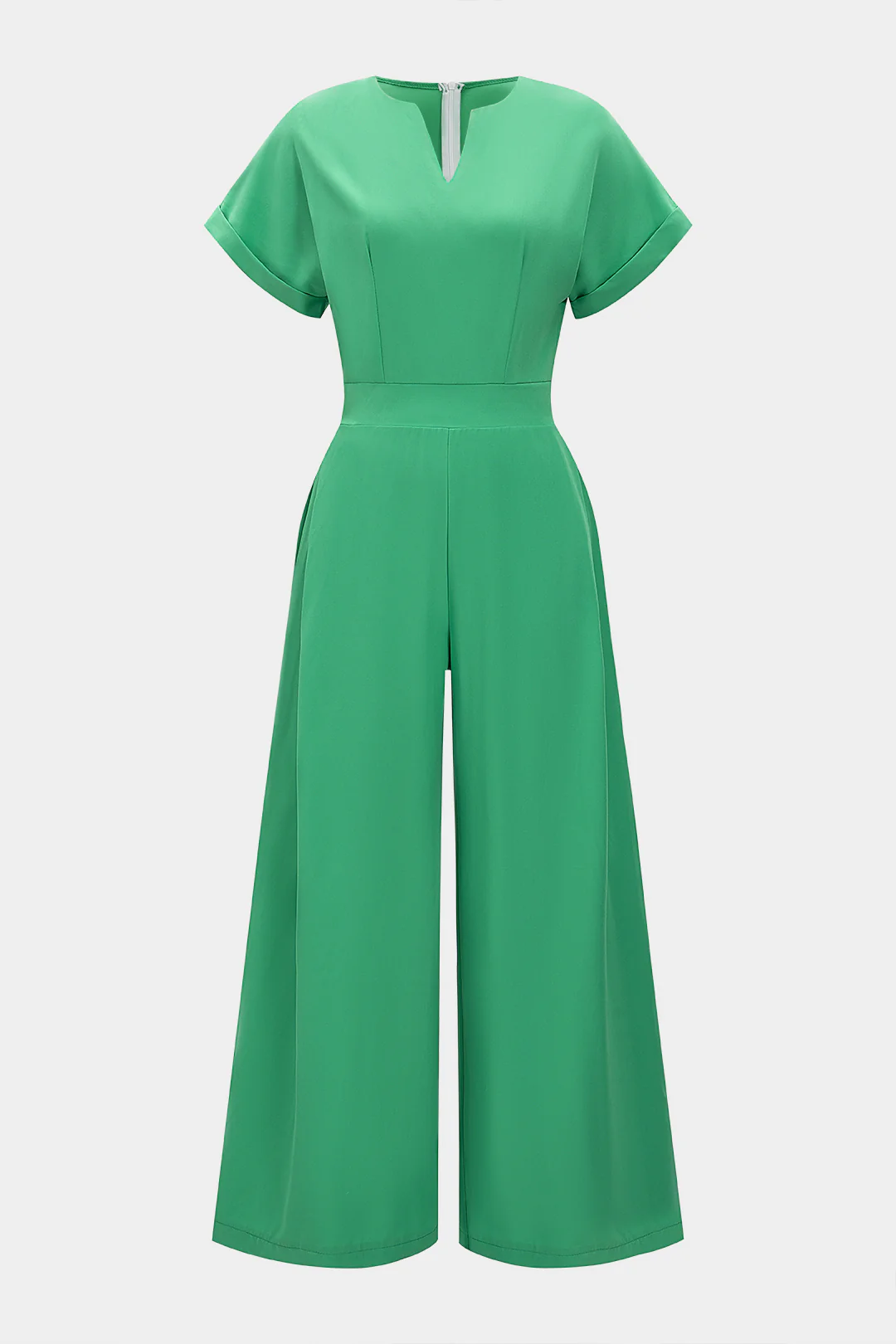 V-Neck Short Sleeve Zipper Jumpsuit