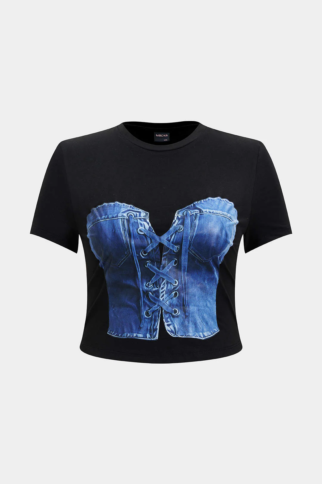 Plus Size Printed Denim Short Sleeve T-Shirt