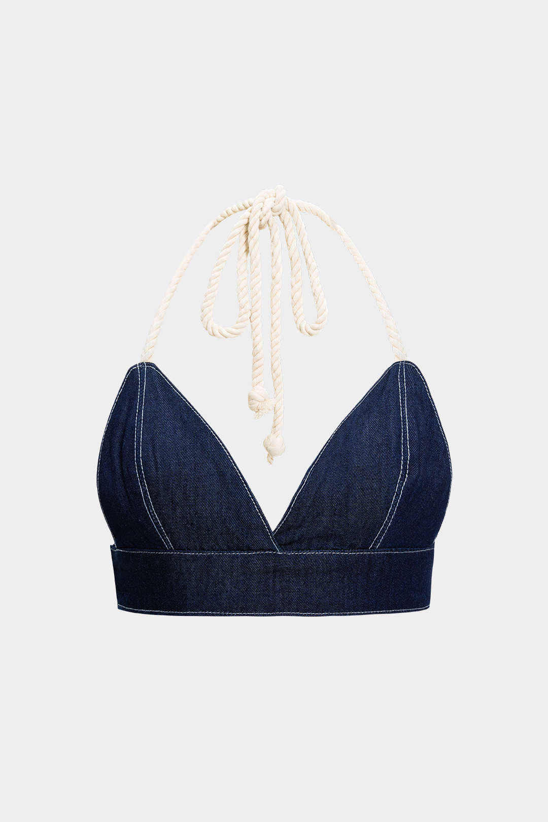 Denim Halter Neck Tie-Up Backless Crop Top