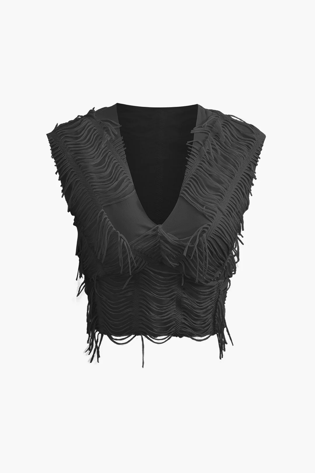 Distressed V-neck Cap Sleeve Crop Top and Slit Maxi Skirt Outfit Set