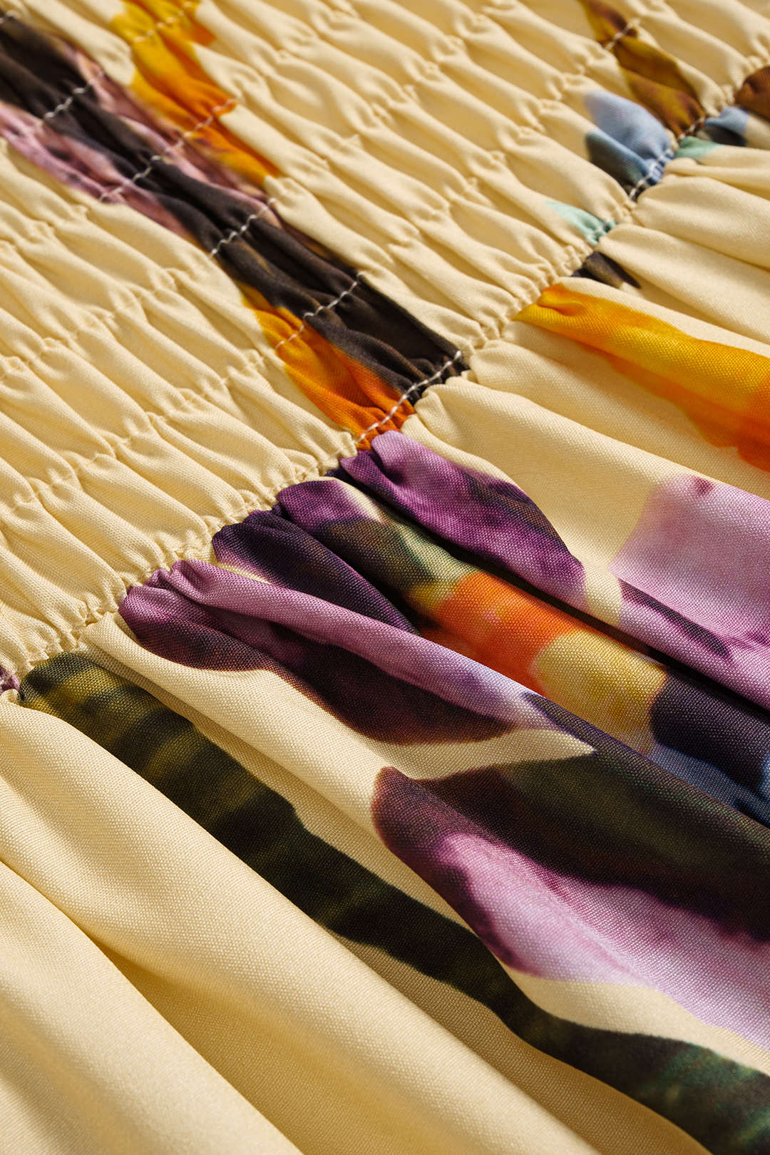 Vintage Floral Print Shirred Sleeveless Long Dress