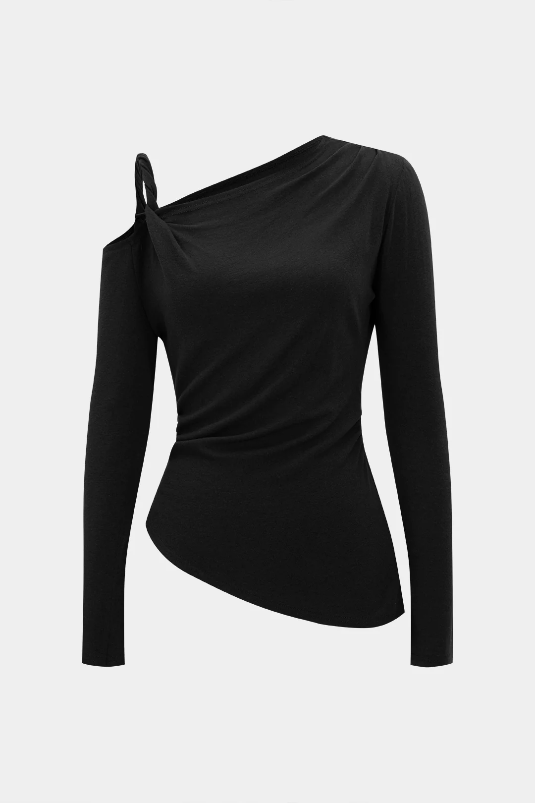 Asymmetrical Neck Ruched Long-Sleeve Top