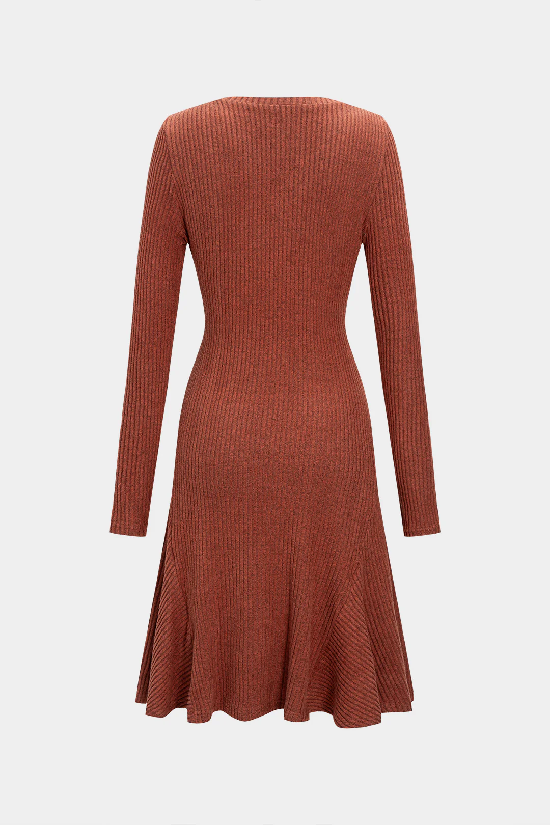 Knit V-Neck Ribbed Long Sleeve Dress