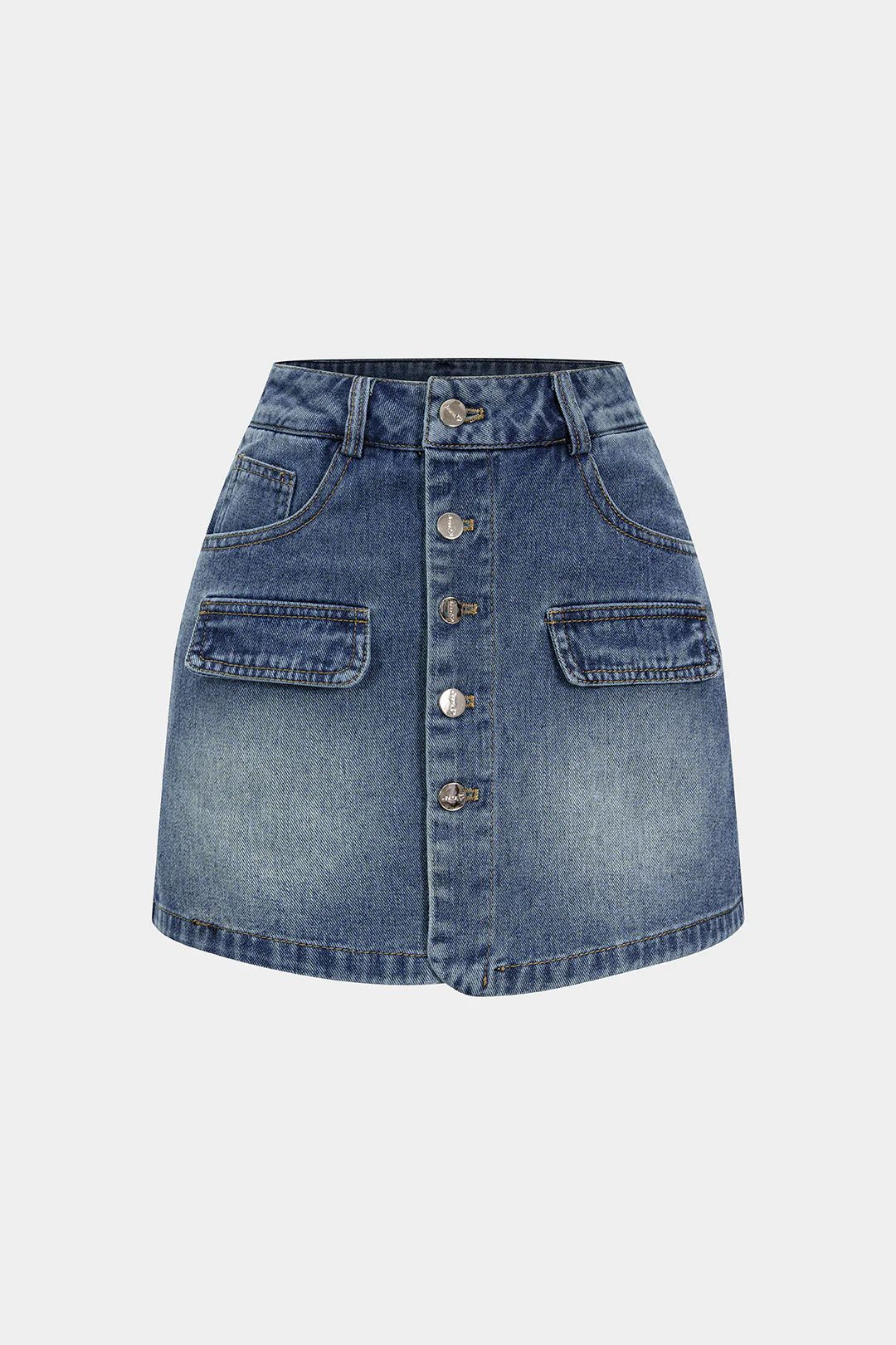 Denim Button-up High-waisted Skirt