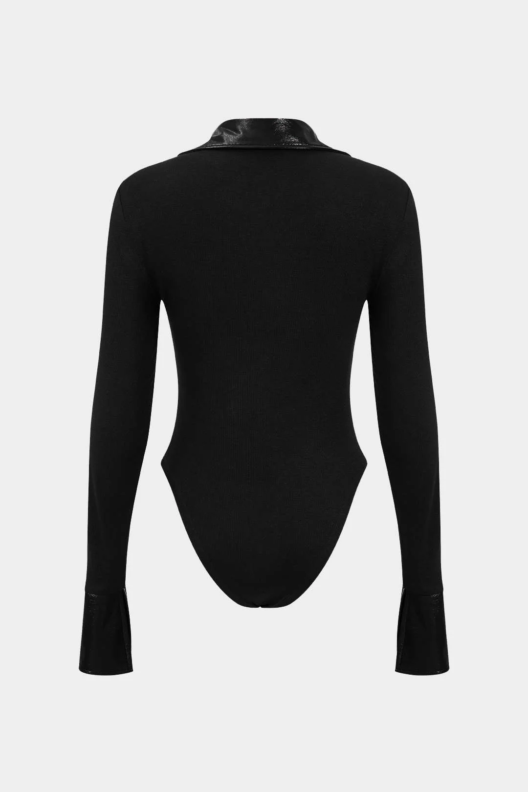 Patchwork Long Sleeve Imitation Leather Bodysuit