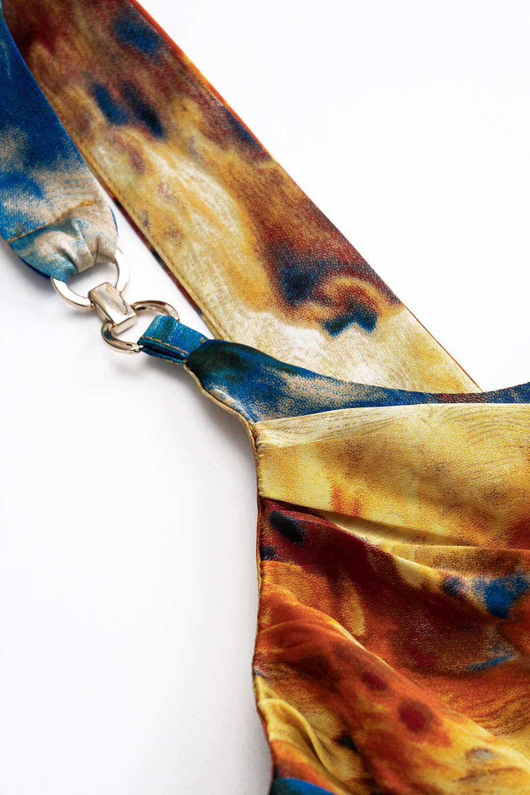 Plus Size Satin Abstract Pattern Draped Cowl Neck Slip Sleeveless Slit Midi Dress