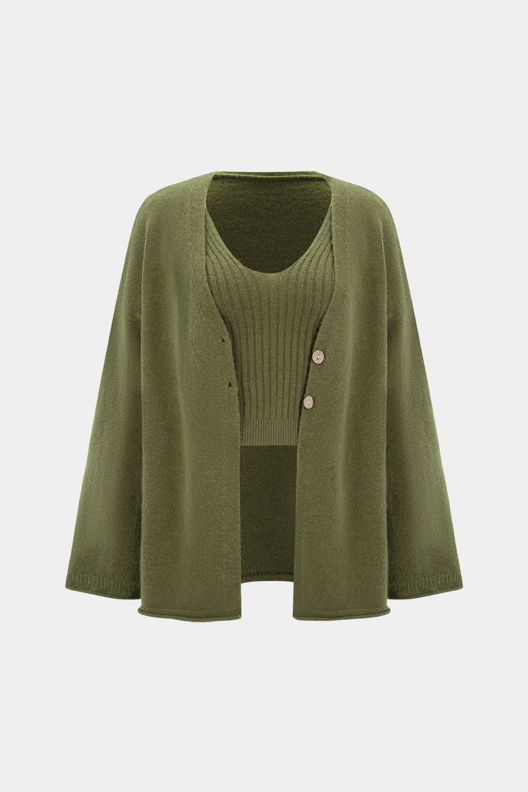 Knit Tank Top And Button Long-Sleeve Cardigan Set