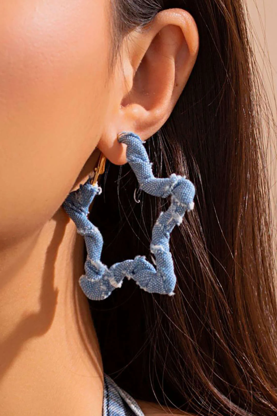 Distressed Denim Circular Earrings