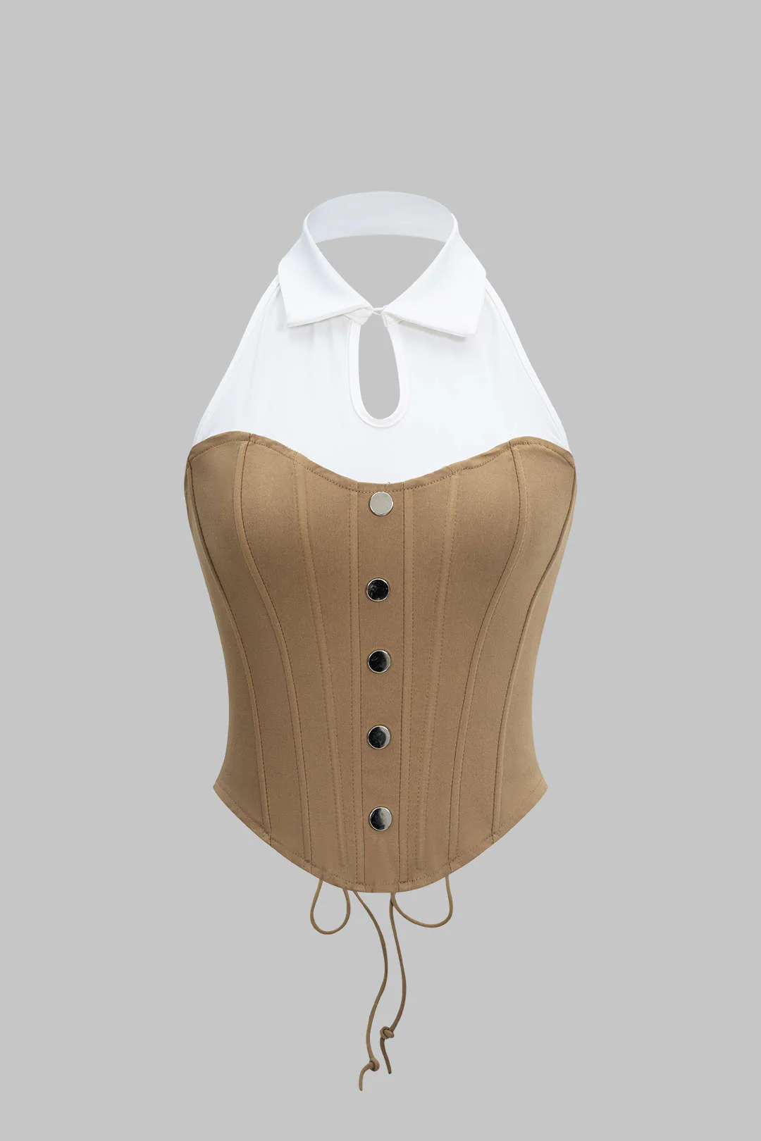 Halter Neck Patchwork Corset Tie-Back Camisole Top