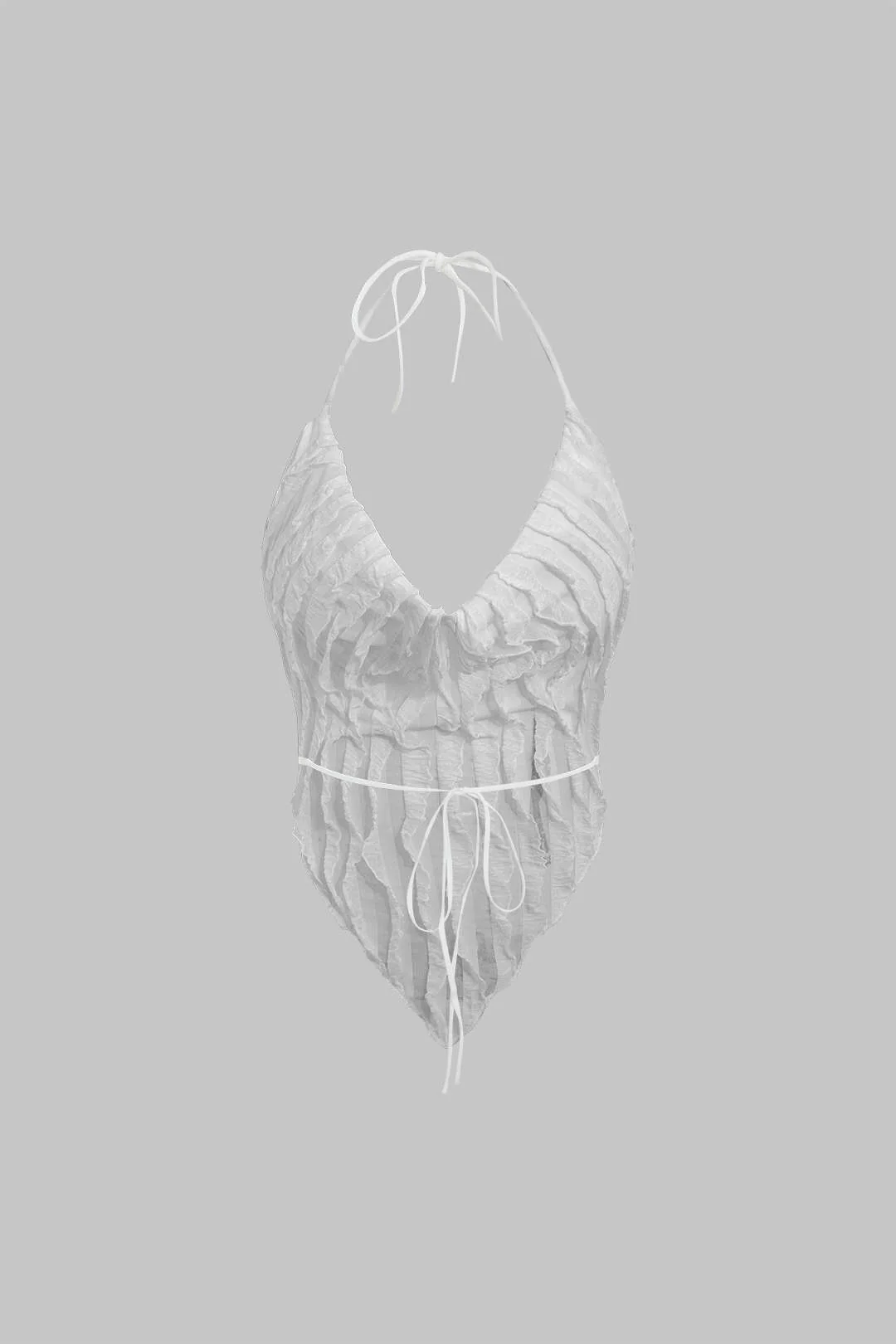 Ruffled Tie Halter Backless Cowl Neck Top and Tie-Dye Mini Skirt Set