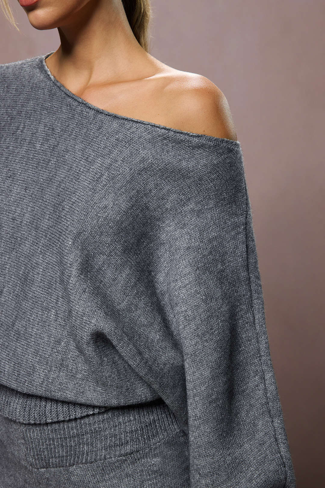 Boat Neck Long Sleeve Sweater Top and Shorts Set