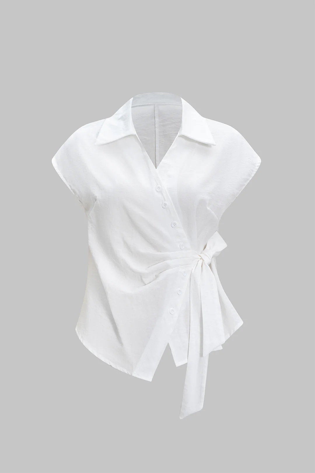 Tie-Up Asymmetrical Ruched Short-Sleeve Top
