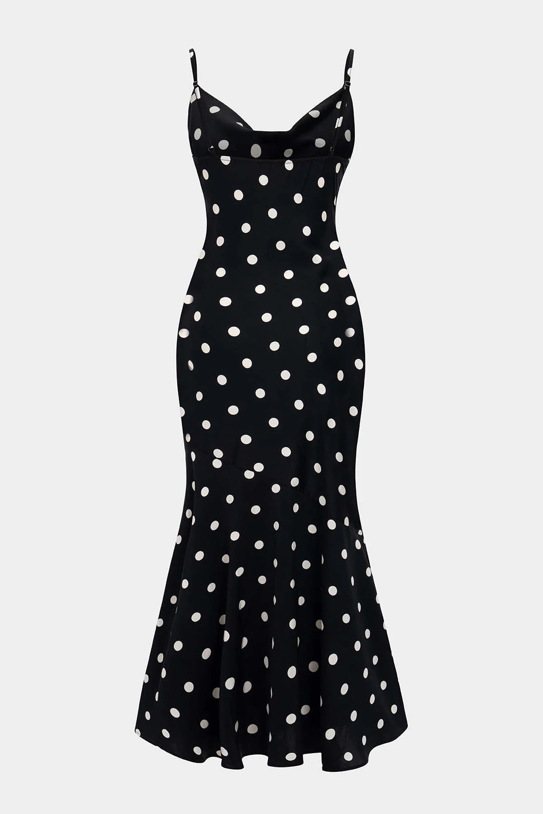Contrast Polka Dots Print Cowl Neck Slip Sleeveless Midi Dress