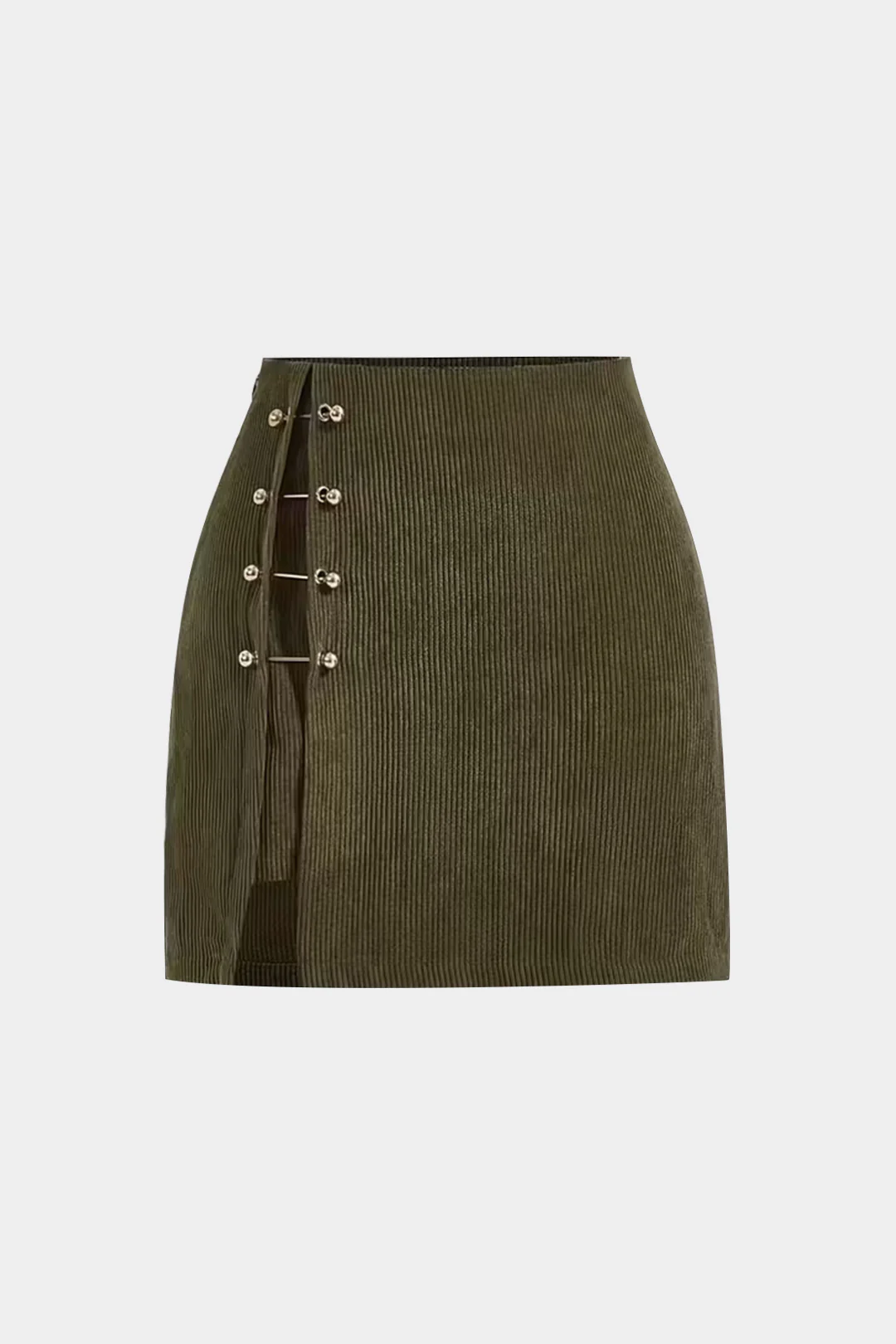 Metallic Button Asymmetrical Short Skirt