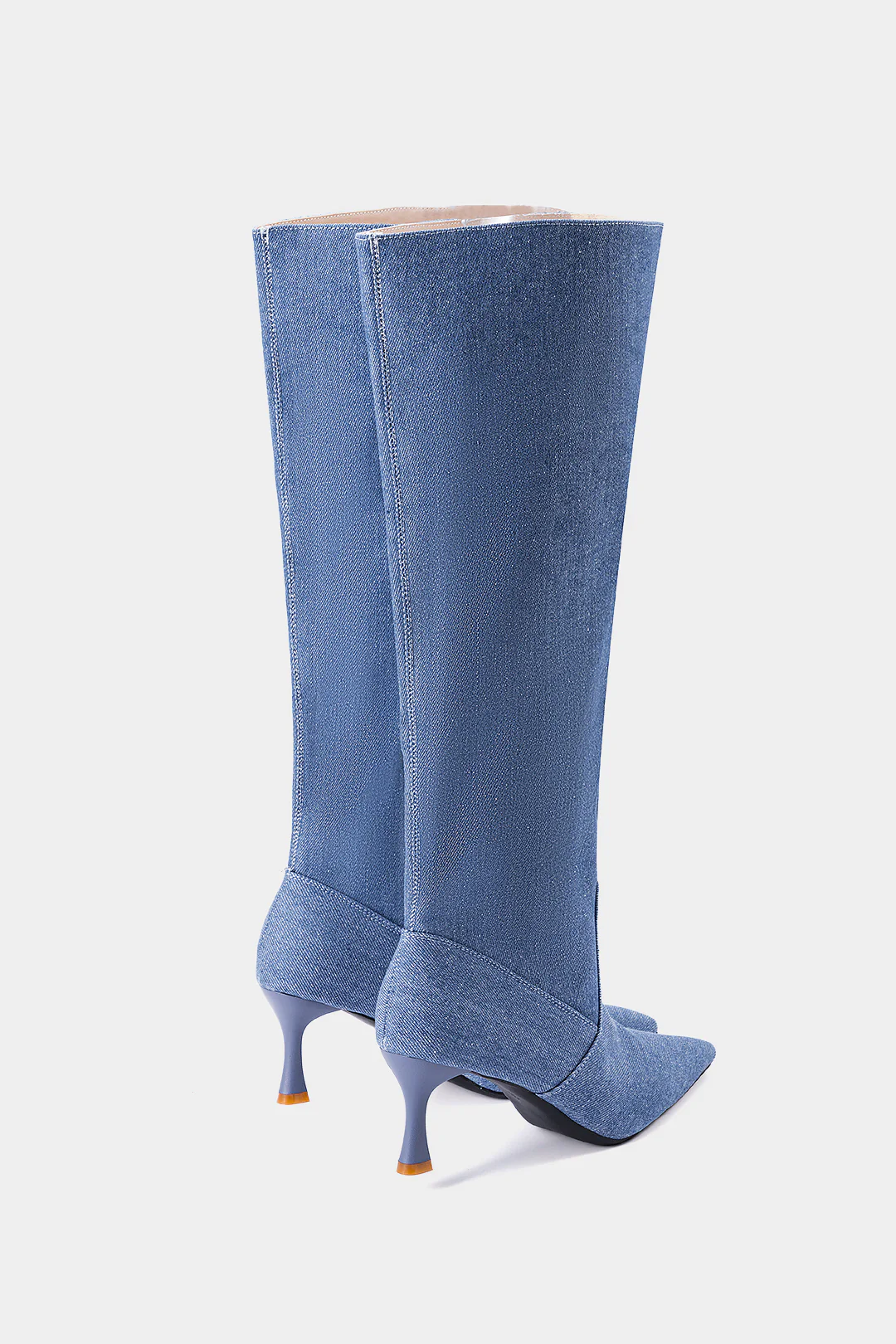 Denim Zipper Pointed Mid Calf Boots