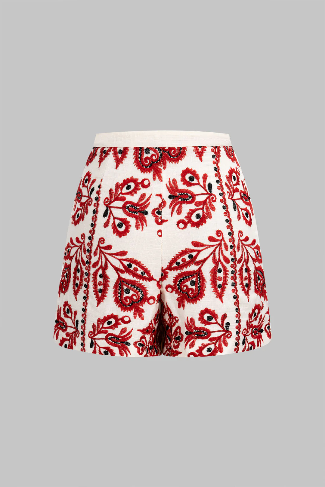 Linen Embroidery Floral Print Shorts